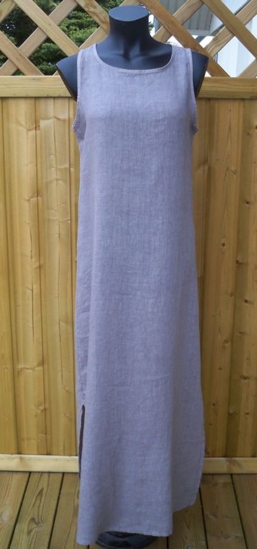 Grå Lång Ärmlös Linneklänning. Puro Lino