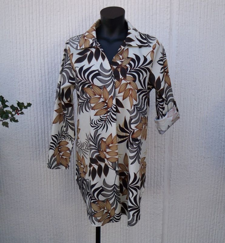 Mönstrad Tunika Beige Svart Grå Brun