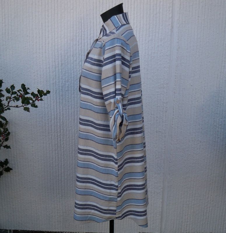 Randig Klänning Lin Viskos Blå Vit Beige