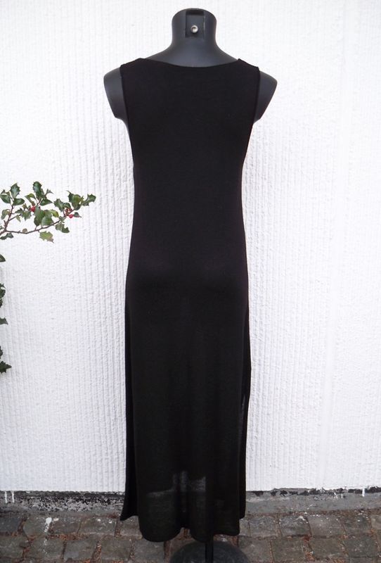 Svart Lång Ärmlös Klänning Finstickad Lin Viskos