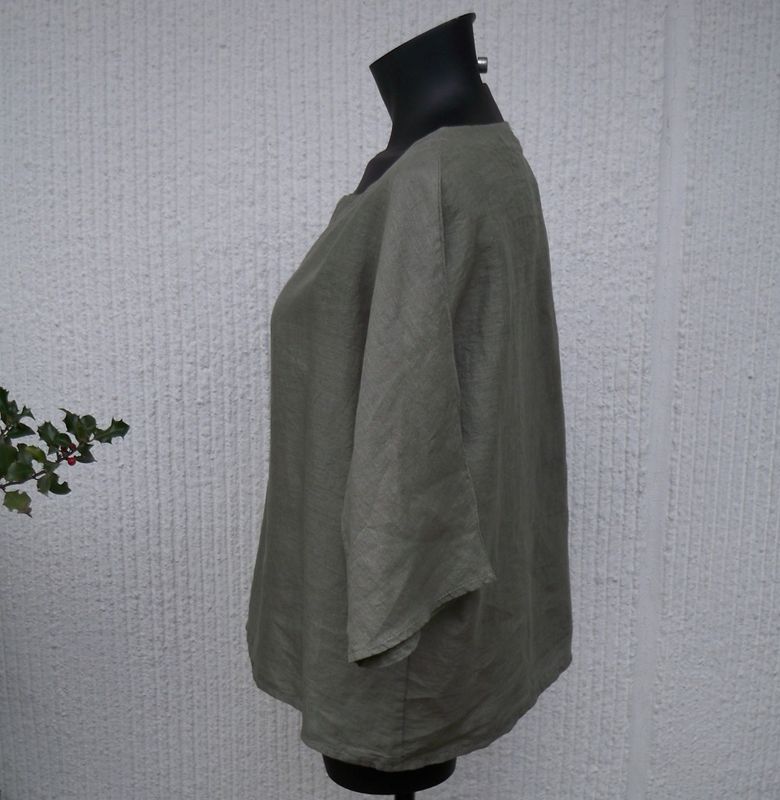 Khakigrön Linneblus Med Halvlång Ärm. Puro Lino