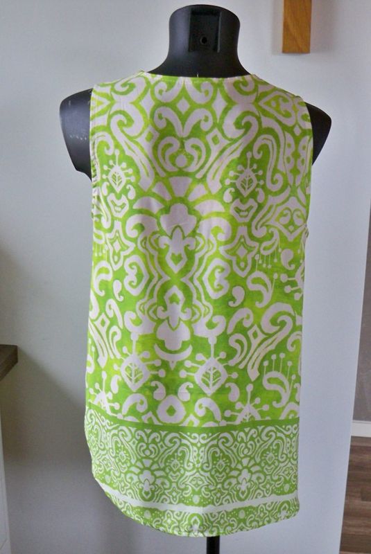 Kiwigrön Mönstrad Ärmlös Blus