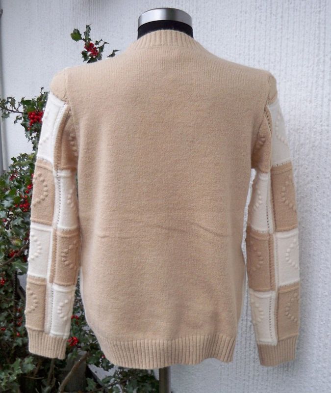 Vit/Beige Stickad Tröja Med rutor och mönster