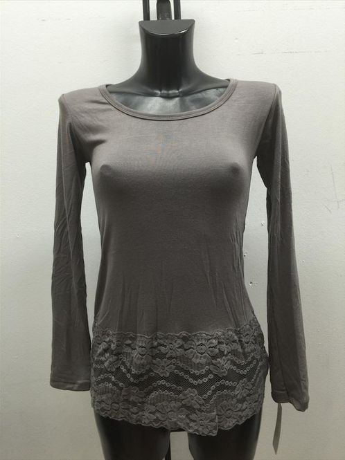 Huvudbild Gråbrun Bastopp med lång ärm och bred spets