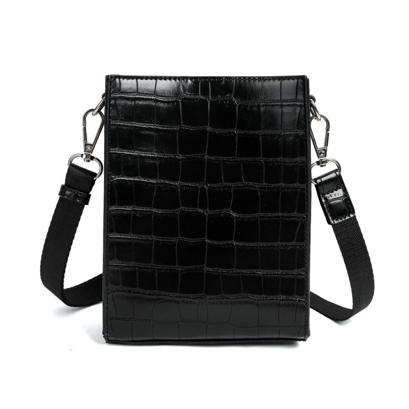 Svart liten axelremsväska mobilväska Croco