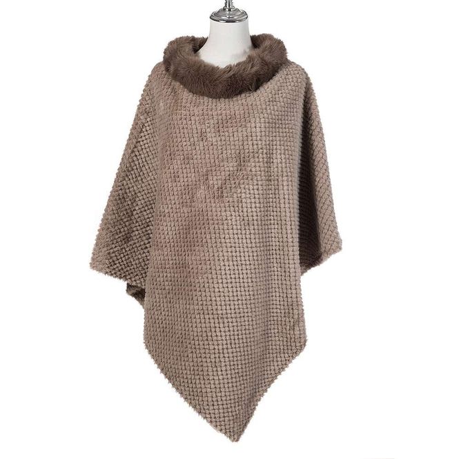 Huvudbild Ljusbrun Pälsponcho Med Krage