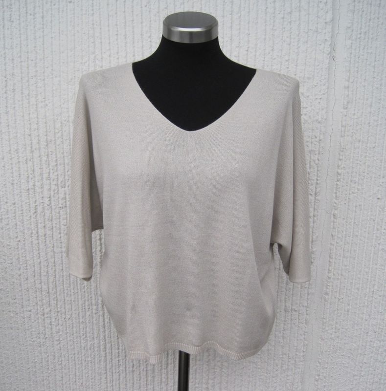 Sandbeige Finstickad Tröja Med Kort Ärm