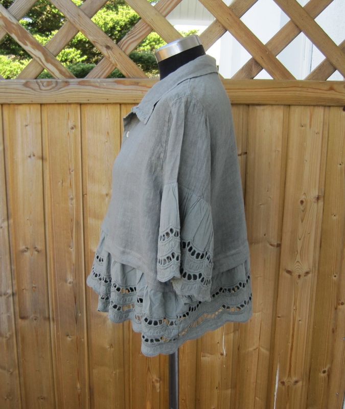 Olivgrön Linneblus Med Volanger