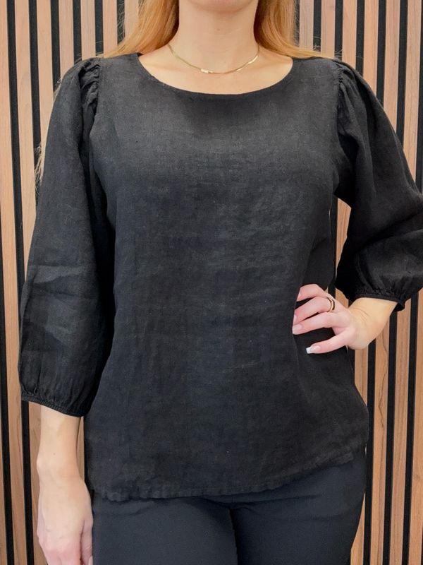 Gemini - Xana Svart Linneblus Halvlång Ärm