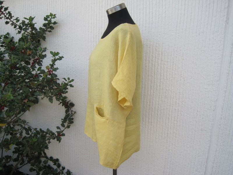 Gul linneblus med kort ärm Puro Lino