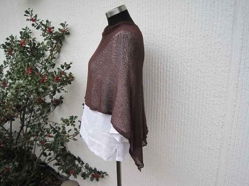 Brun Tunn Glest Stickad Poncho Sjal