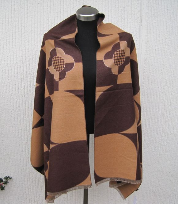 Huvudbild Kaffebrun Stormönstrad Sjal Stor Halsduk Ullmix