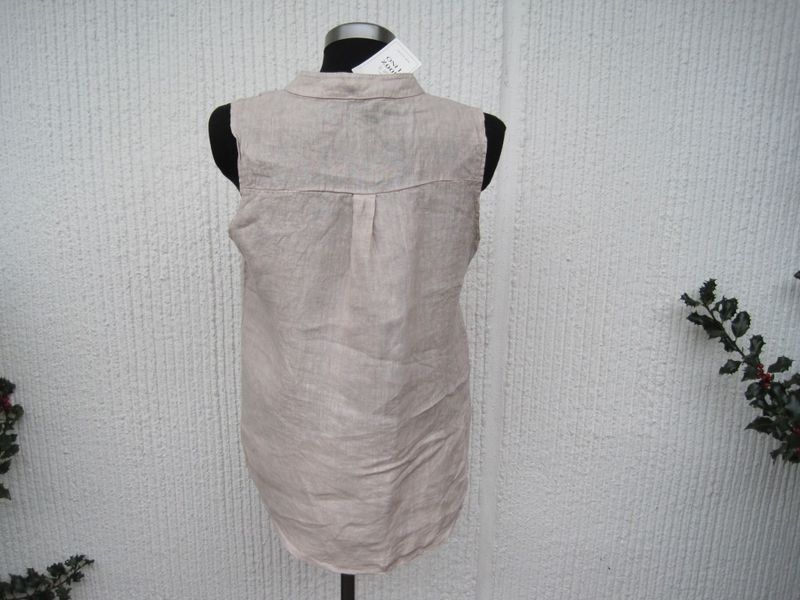 Beige Ärmlös Linneblus. Made in Italy