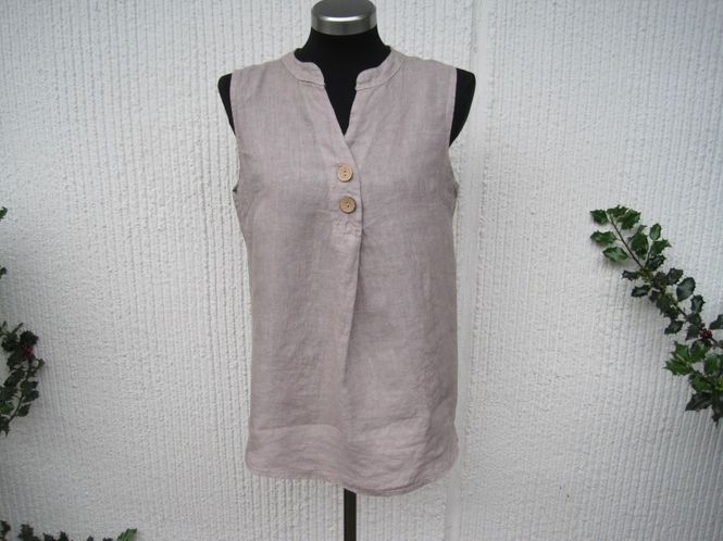 Huvudbild Gråbeige Taupe Ärmlös Linneblus. Made in Italy