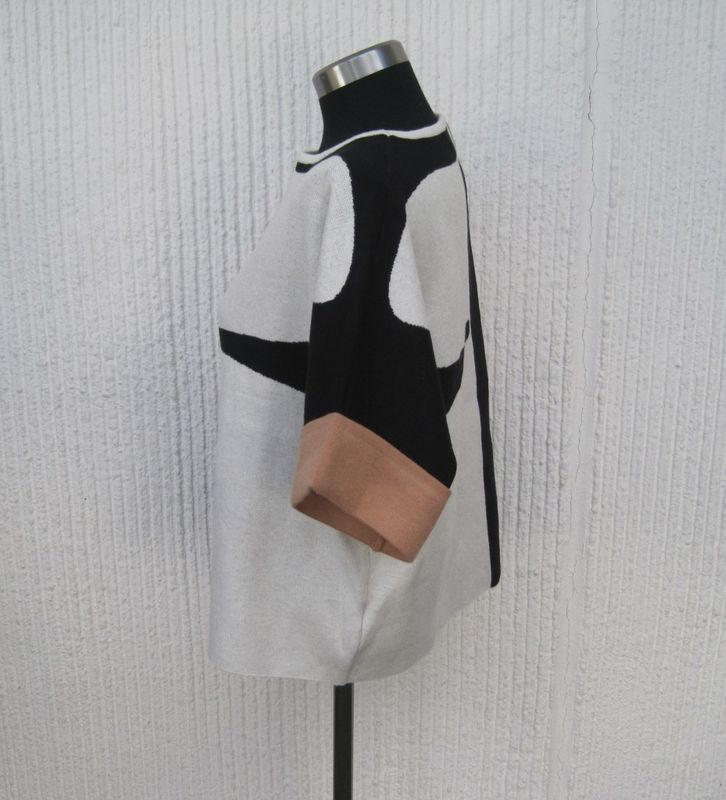 Stickad Tröja Vit Svart Halvlång Ärm