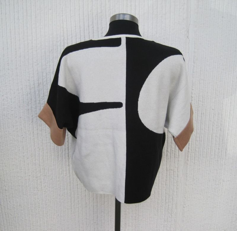 Stickad Tröja Vit Svart Halvlång Ärm