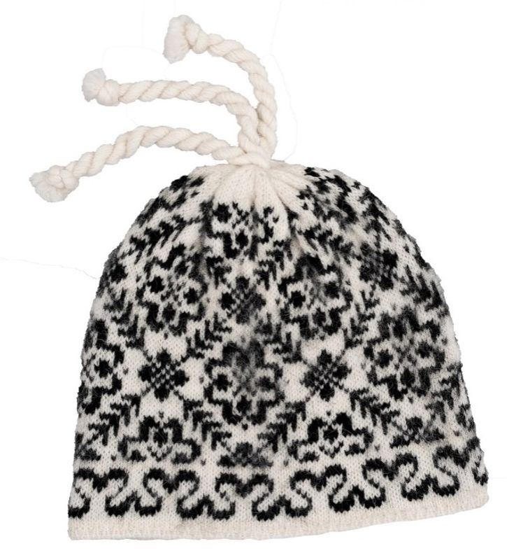 Vit Svart Mössa Luvos Shetlandsull