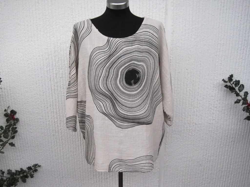 Beige och svart mönstrad bomullsblus