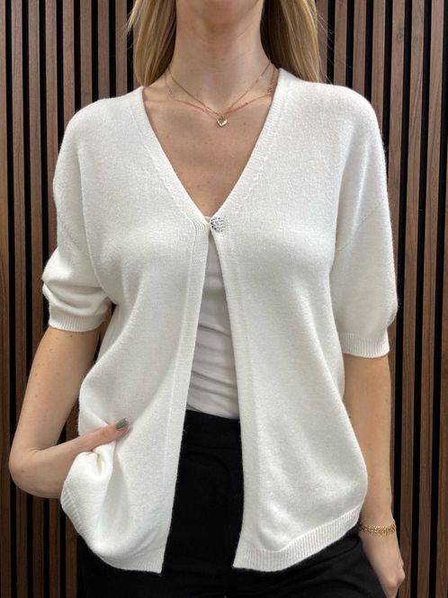 Huvudbild Gemini - Mija Vit Stickad Kofta Halvlång Ärm