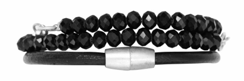 Svart Armband Läder och Pärlor Molly Dansk Smykkekunst