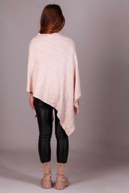 Beige Kabelstickad Poncho Kashmirmix