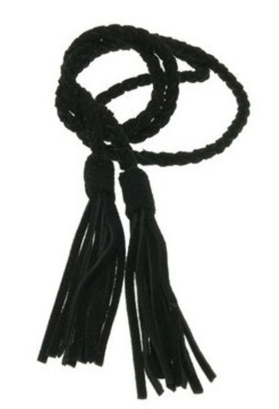 Svart flätat läderskärp med tofsar